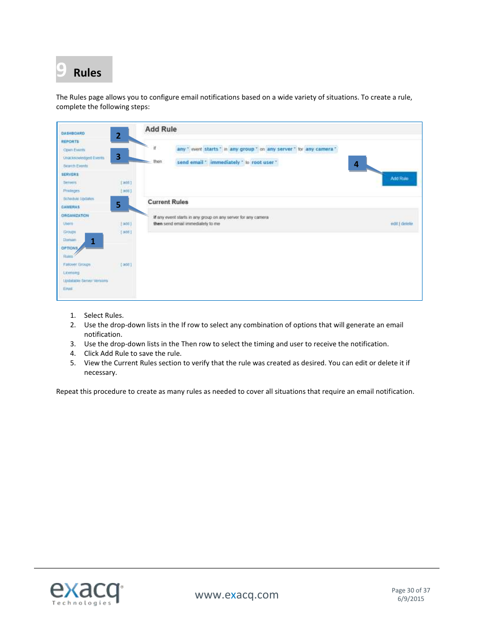 9 rules, Rules | Exacq Enterprise System Manager User Manual User Manual | Page 30 / 37