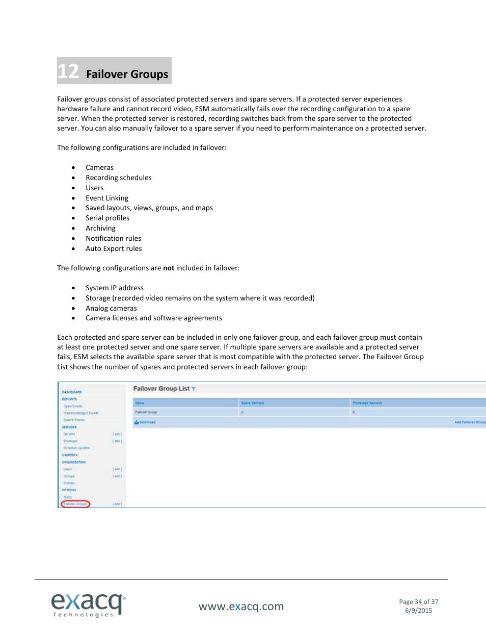 12 failover groups, Failover groups | Exacq Enterprise System Manager User Manual User Manual | Page 34 / 37