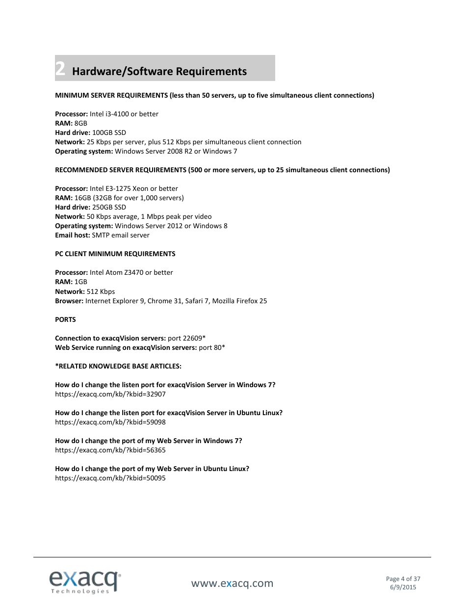 2 hardware/software requirements | Exacq Enterprise System Manager User Manual User Manual | Page 4 / 37