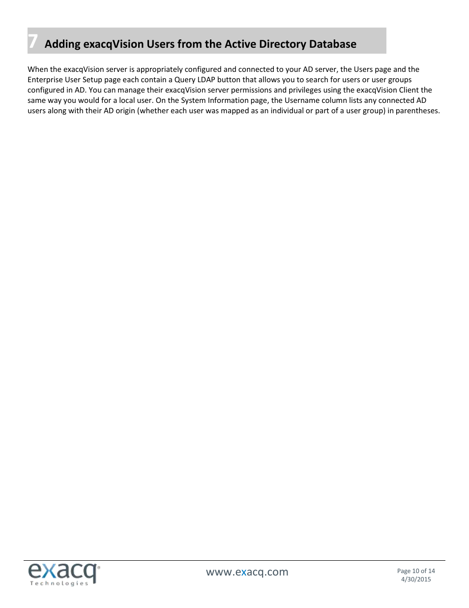 Exacq exacqVision Server/Client OS: Linux Active Directory User Manual User Manual | Page 10 / 14
