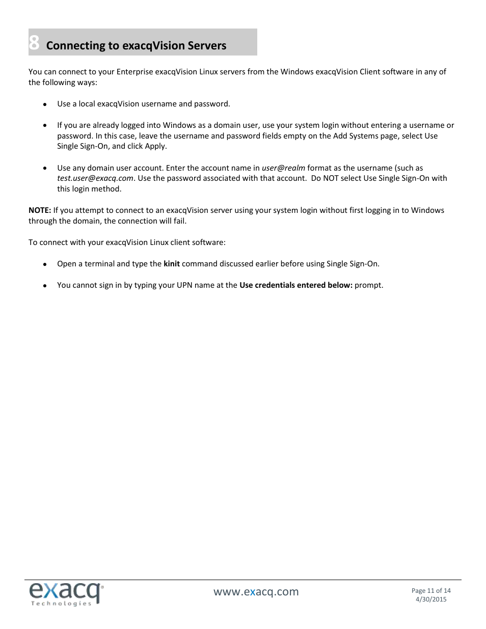 Connecting to exacqvision servers | Exacq exacqVision Server/Client OS: Linux Active Directory User Manual User Manual | Page 11 / 14