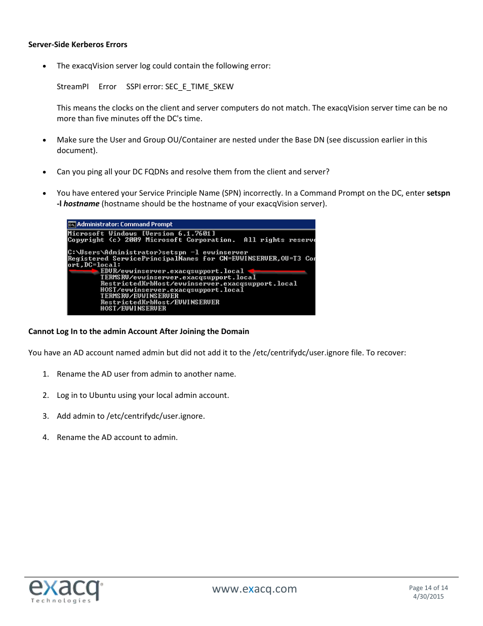 Exacq exacqVision Server/Client OS: Linux Active Directory User Manual User Manual | Page 14 / 14