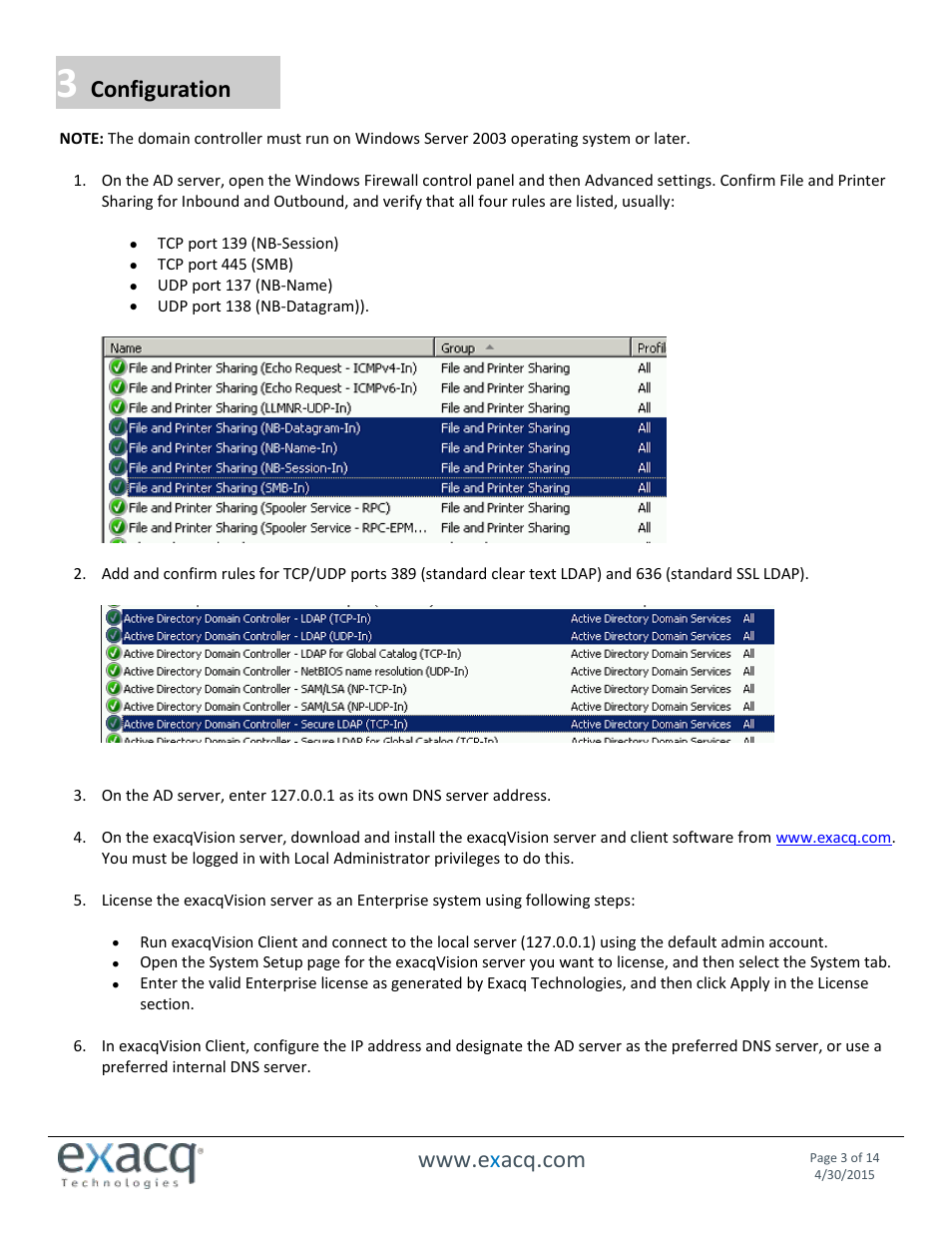 Configuration | Exacq exacqVision Server/Client OS: Linux Active Directory User Manual User Manual | Page 3 / 14