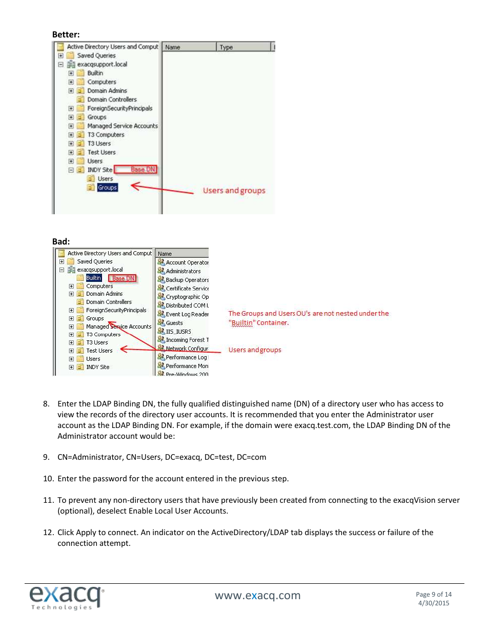 Exacq exacqVision Server/Client OS: Linux Active Directory User Manual User Manual | Page 9 / 14