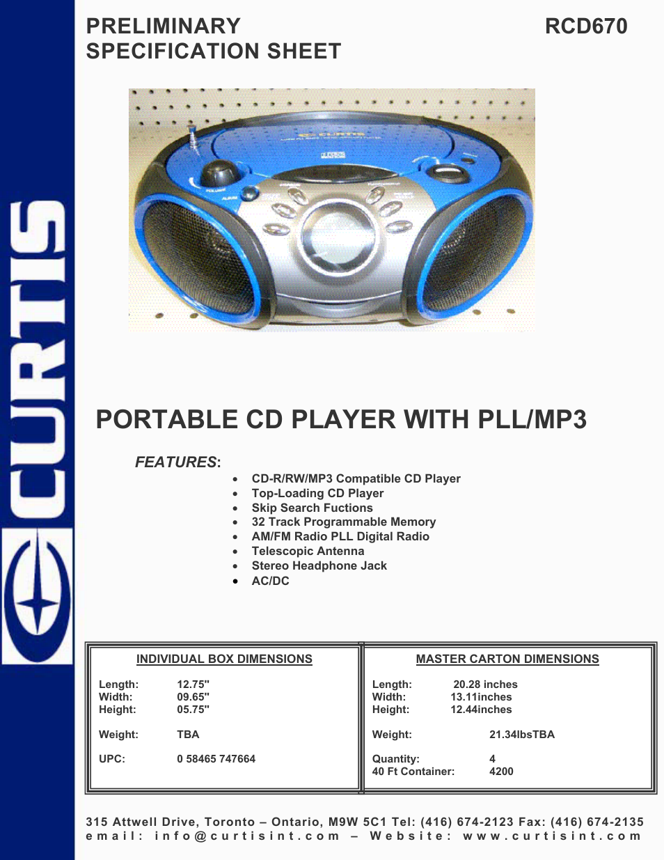 Curtis RCD670 User Manual | 1 page
