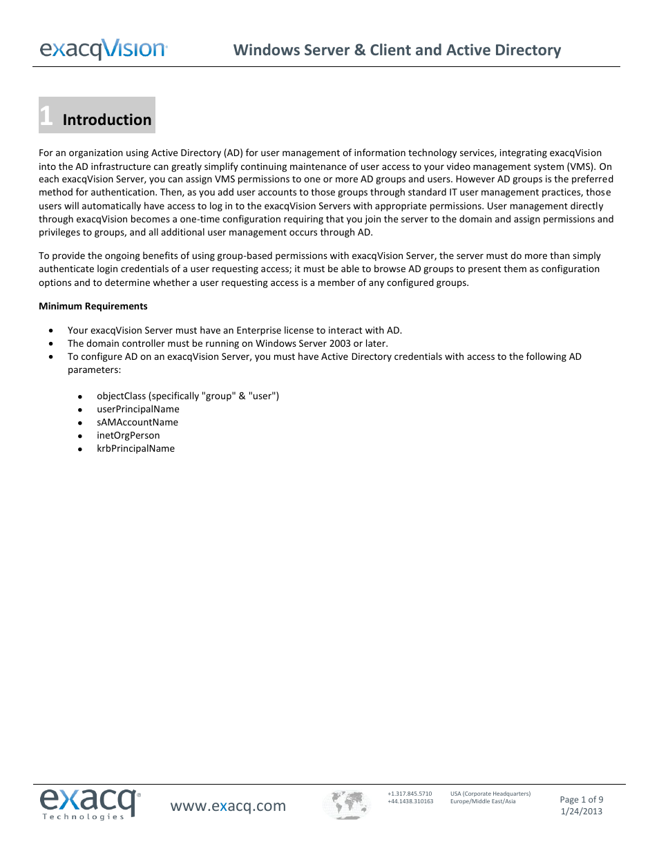 Exacq exacqVision Server/Client OS: Windows Active Directory User Manual User Manual | 9 pages