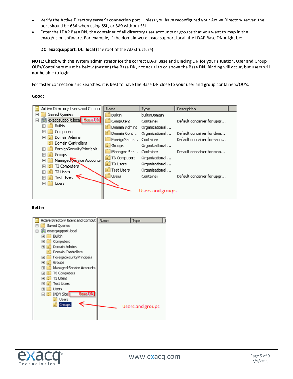 Exacq exacqVision Server/Client OS: Windows Active Directory User Manual User Manual | Page 5 / 9
