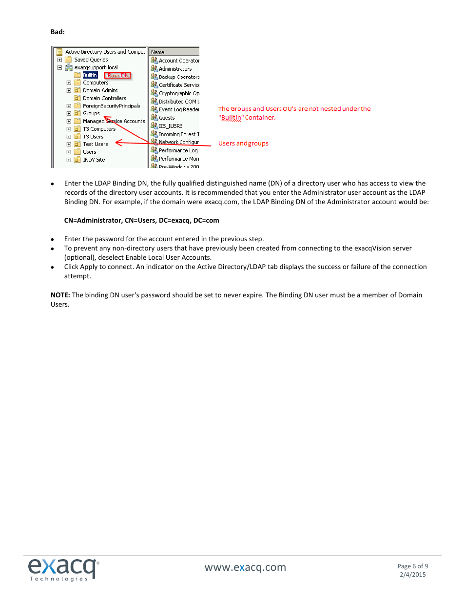 Exacq exacqVision Server/Client OS: Windows Active Directory User Manual User Manual | Page 6 / 9