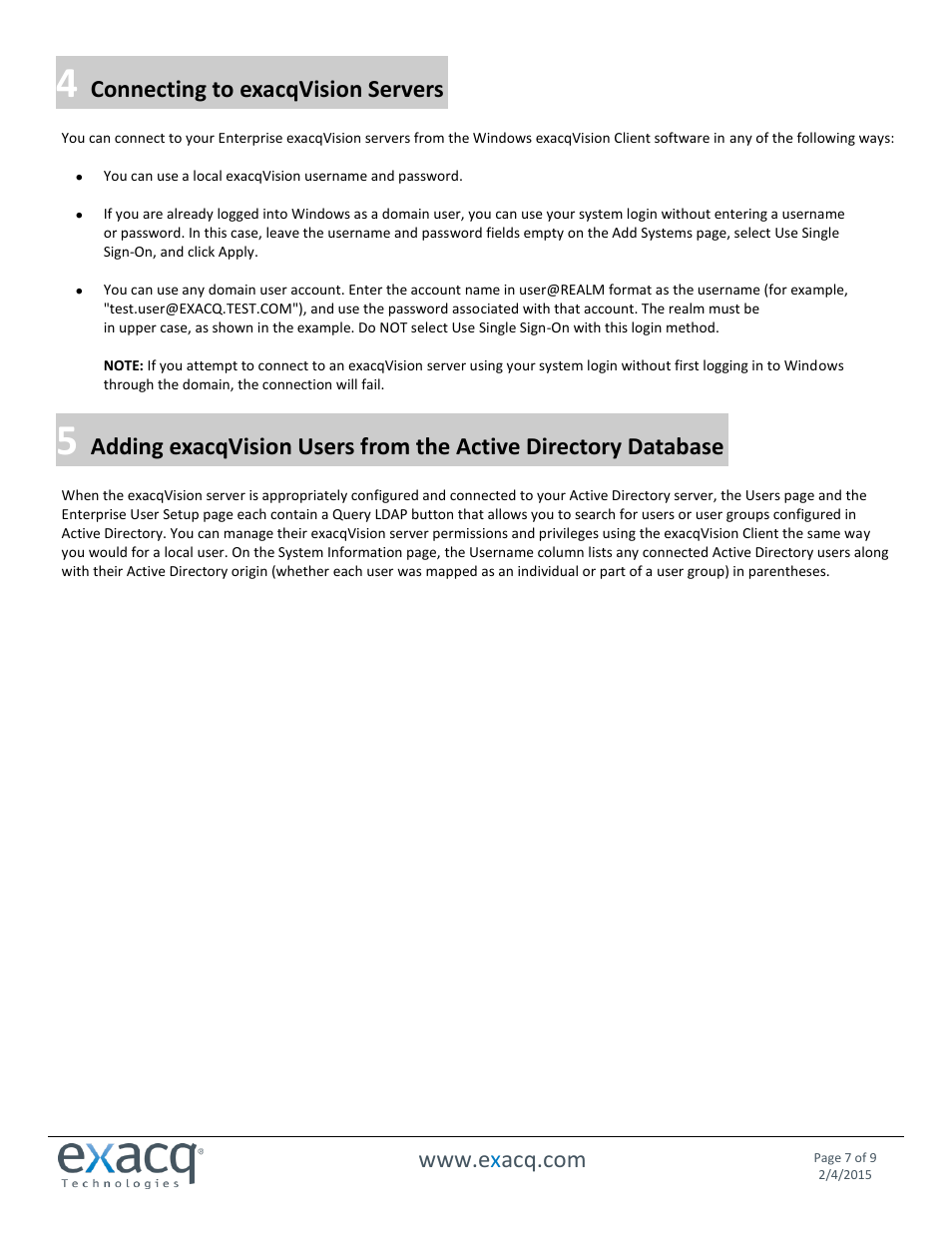 Exacq exacqVision Server/Client OS: Windows Active Directory User Manual User Manual | Page 7 / 9