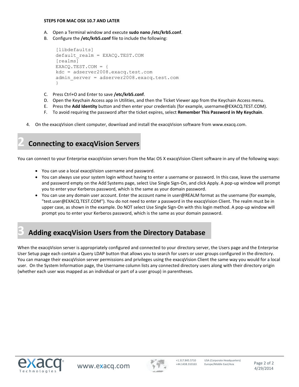 Connecting to exacqvision servers | Exacq exacqVision Server/Client OS: Mac OpenLDAP User Manual User Manual | Page 2 / 2