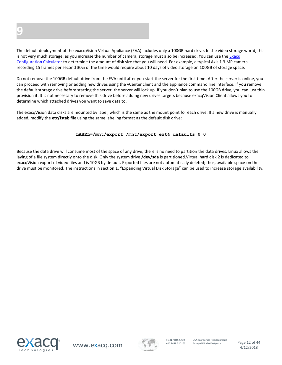 9 configuring virtual disk storage, Configuring virtual disk storage | Exacq exacqVision Virtual User Manual User Manual | Page 12 / 44