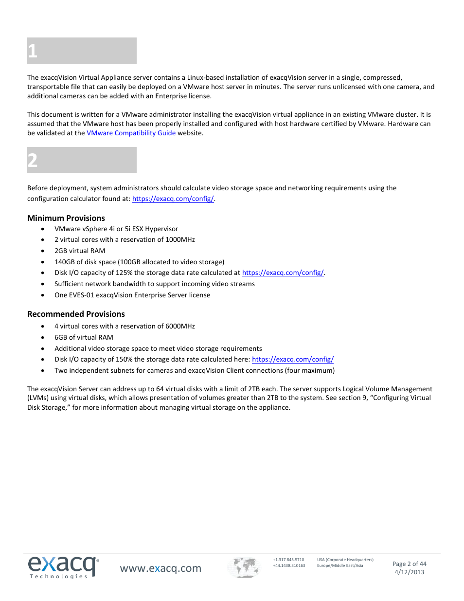 1 introduction, 2 requirements, Introduction | Requirements | Exacq exacqVision Virtual User Manual User Manual | Page 2 / 44