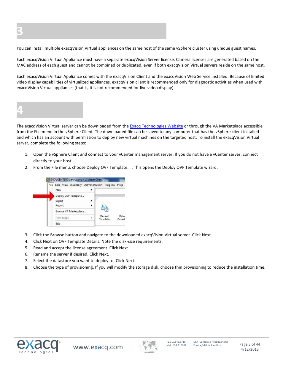 3 additional exacqvision virtual servers, 4 installation, Additional exacqvision virtual servers | Installation | Exacq exacqVision Virtual User Manual User Manual | Page 3 / 44