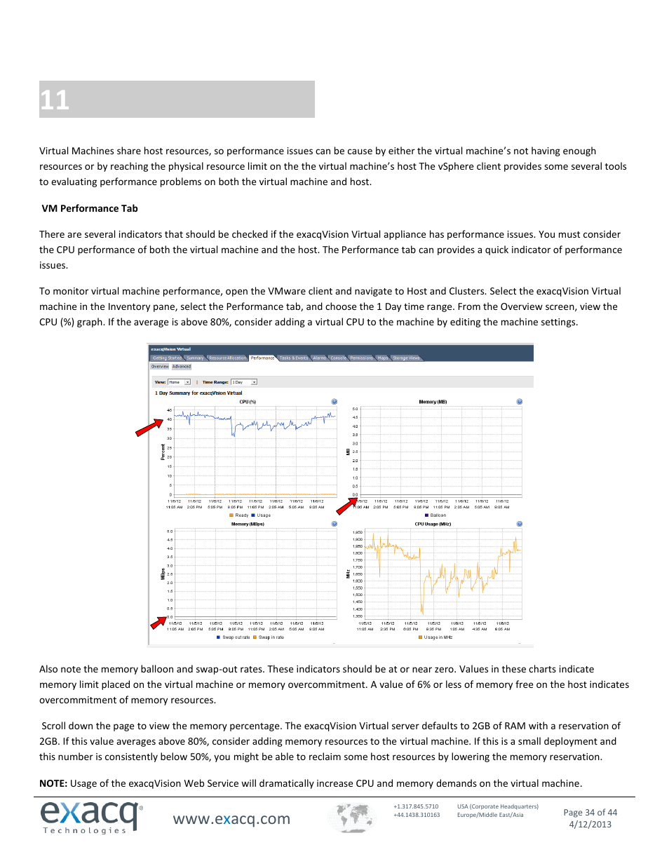 11 performance monitoring, Performance monitoring | Exacq exacqVision Virtual User Manual User Manual | Page 34 / 44
