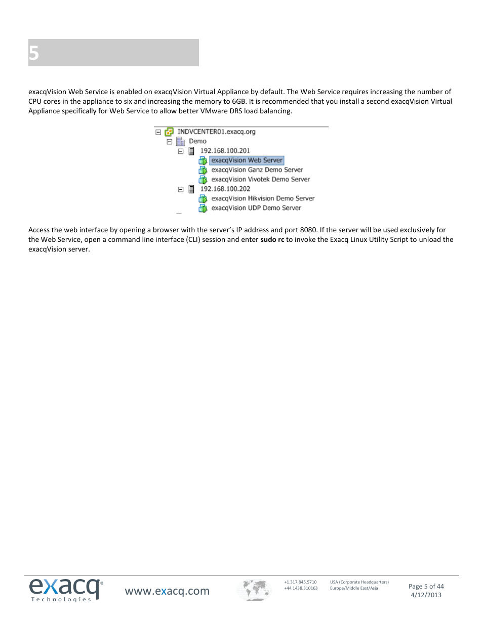 5 exacqvision web service, Exacqvision web service | Exacq exacqVision Virtual User Manual User Manual | Page 5 / 44