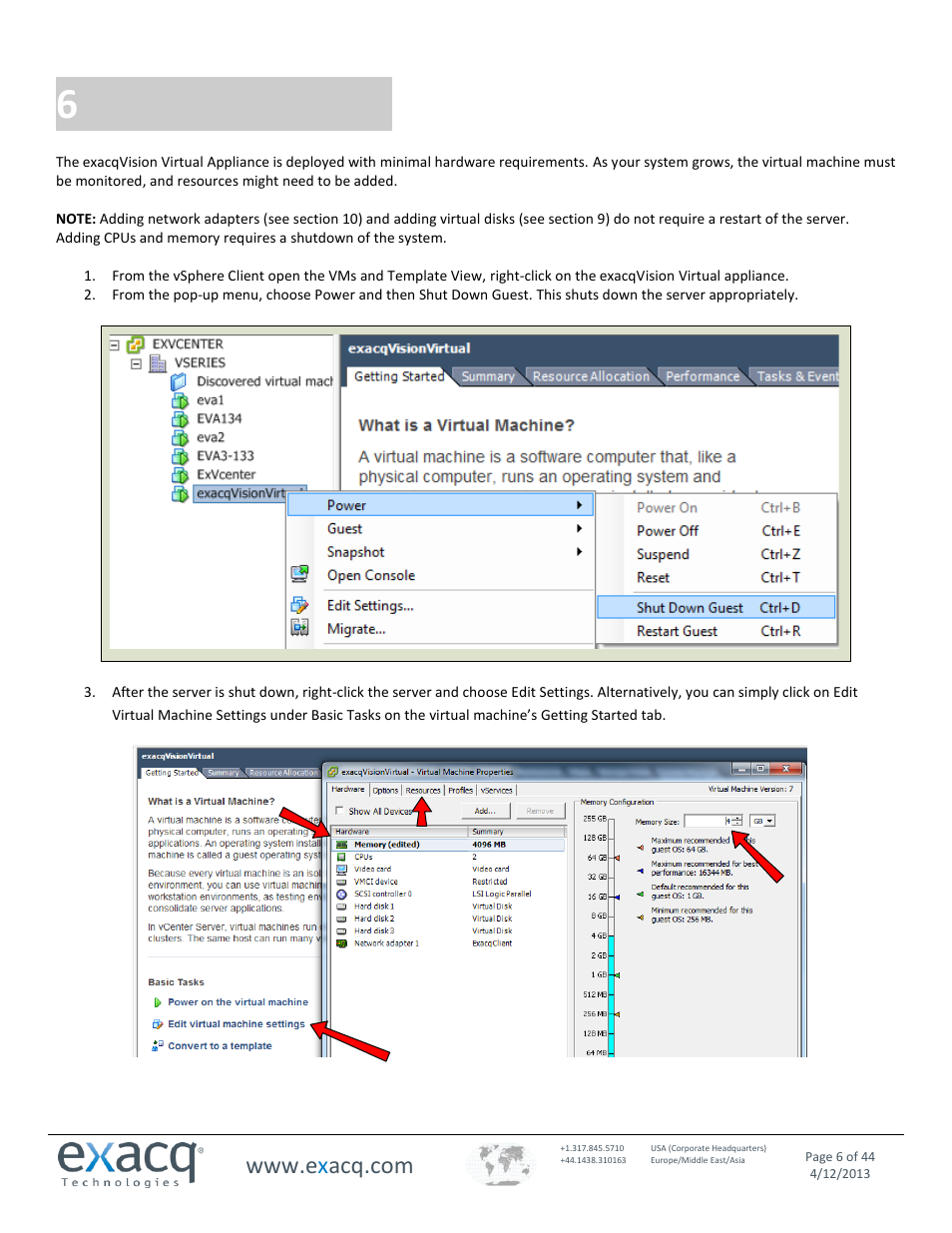 6 upgrading hardware, Upgrading hardware | Exacq exacqVision Virtual User Manual User Manual | Page 6 / 44