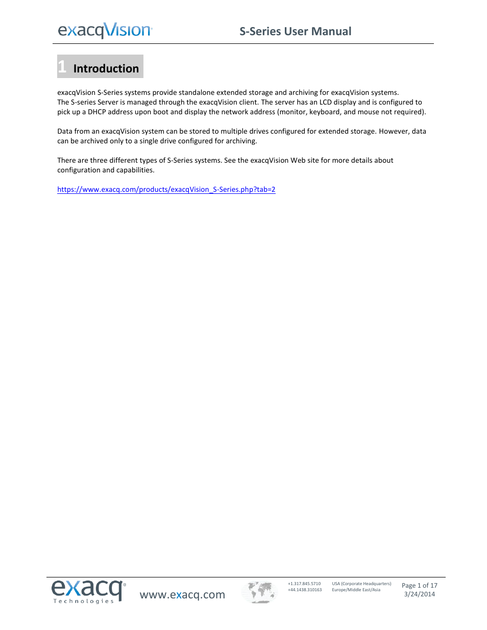 Exacq exacqVision S-Series User Manual User Manual | 17 pages