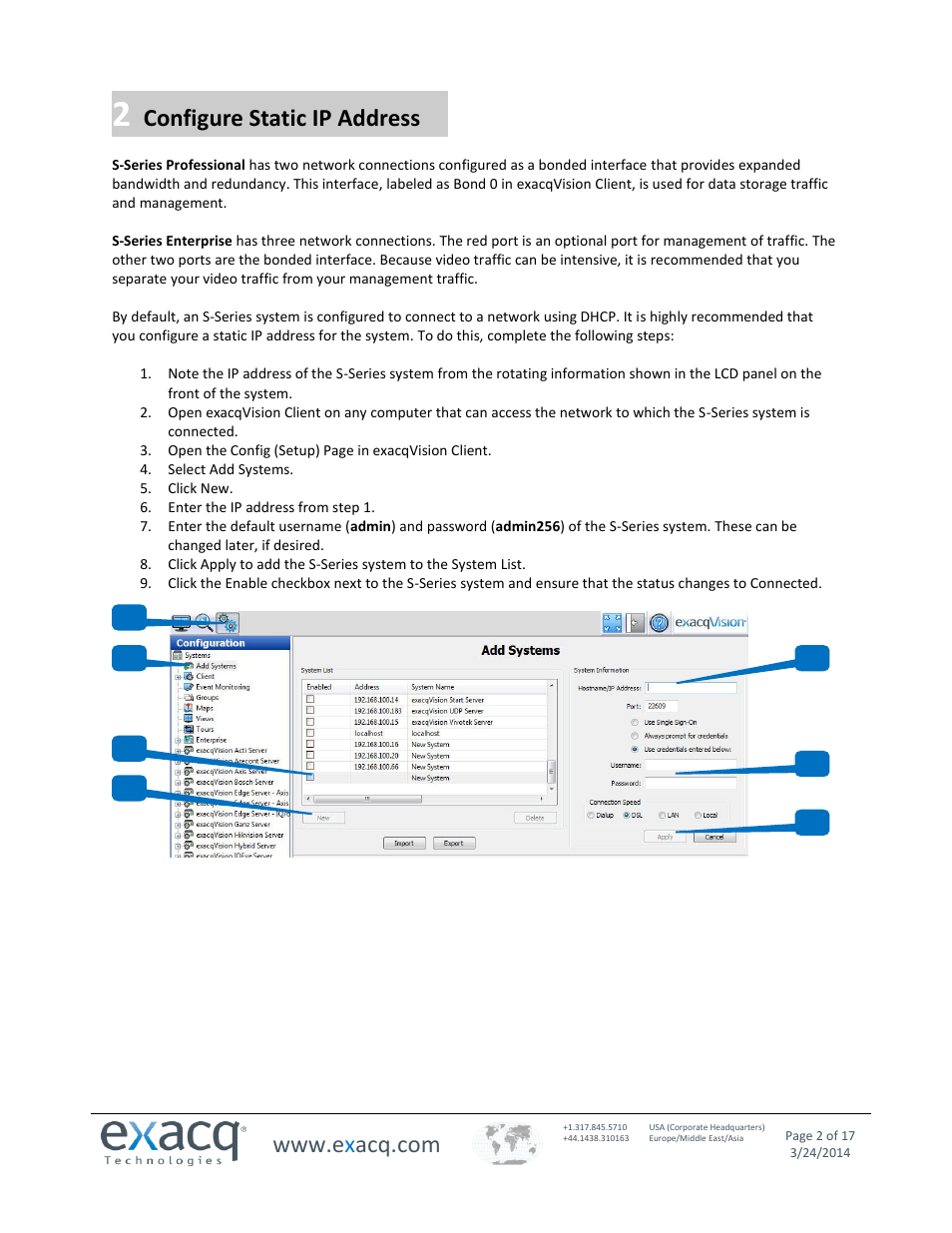 Configure static ip address | Exacq exacqVision S-Series User Manual User Manual | Page 2 / 17