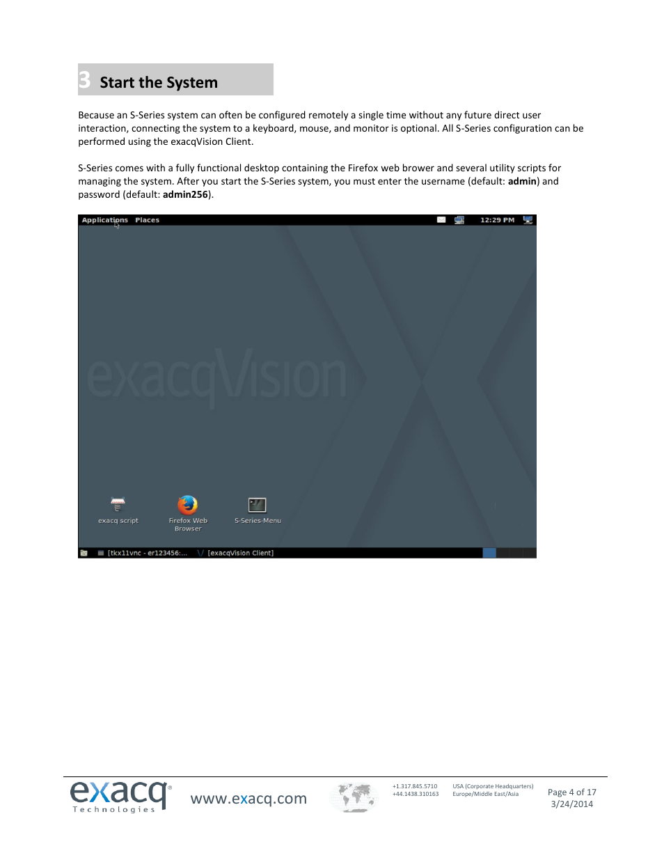 Start the system | Exacq exacqVision S-Series User Manual User Manual | Page 4 / 17