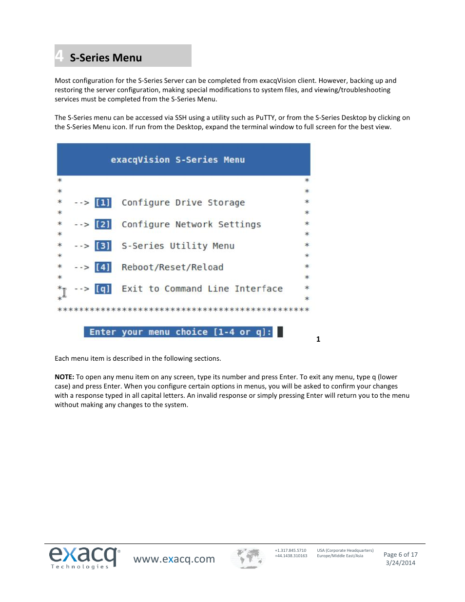 S-series menu | Exacq exacqVision S-Series User Manual User Manual | Page 6 / 17