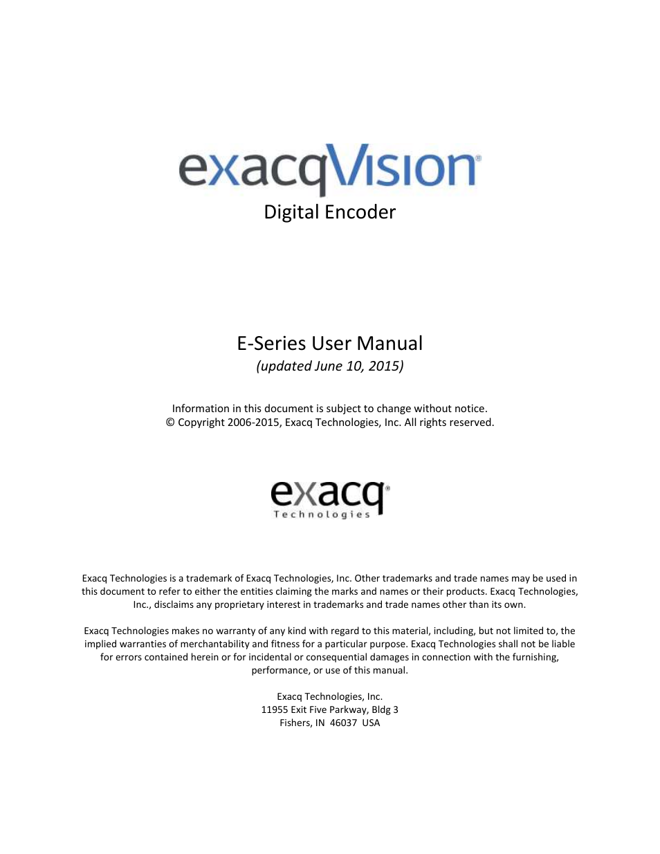 Exacq exacqVision E-Series User Manual User Manual | 69 pages