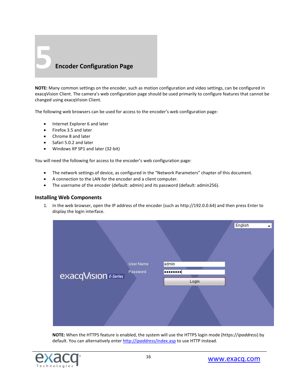 Installing web components | Exacq exacqVision E-Series User Manual User Manual | Page 16 / 69