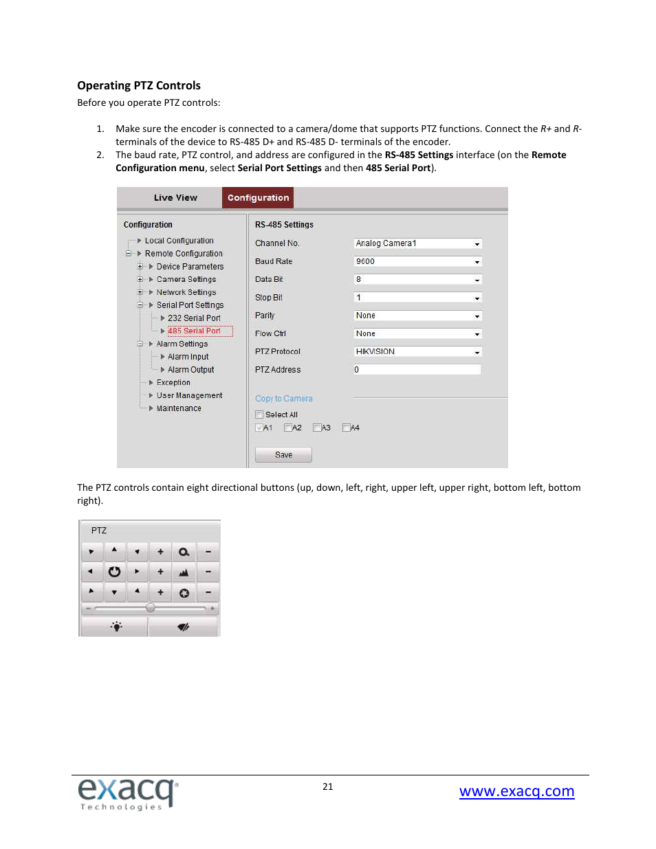 Operating ptz controls | Exacq exacqVision E-Series User Manual User Manual | Page 21 / 69