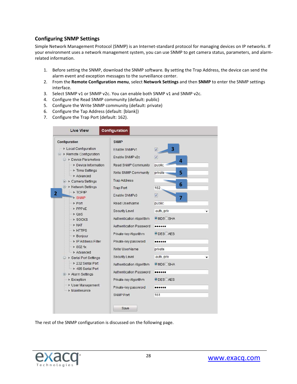 Configuring snmp settings | Exacq exacqVision E-Series User Manual User Manual | Page 28 / 69
