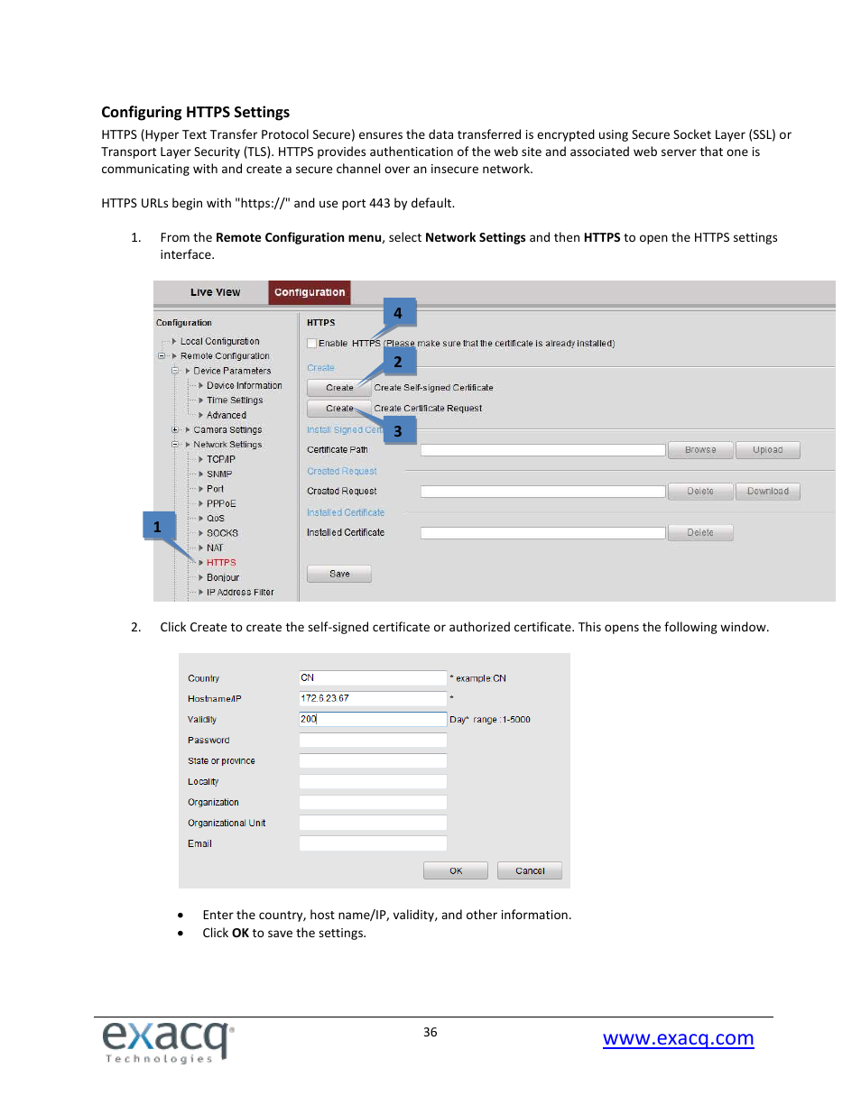 Configuring https settings | Exacq exacqVision E-Series User Manual User Manual | Page 36 / 69