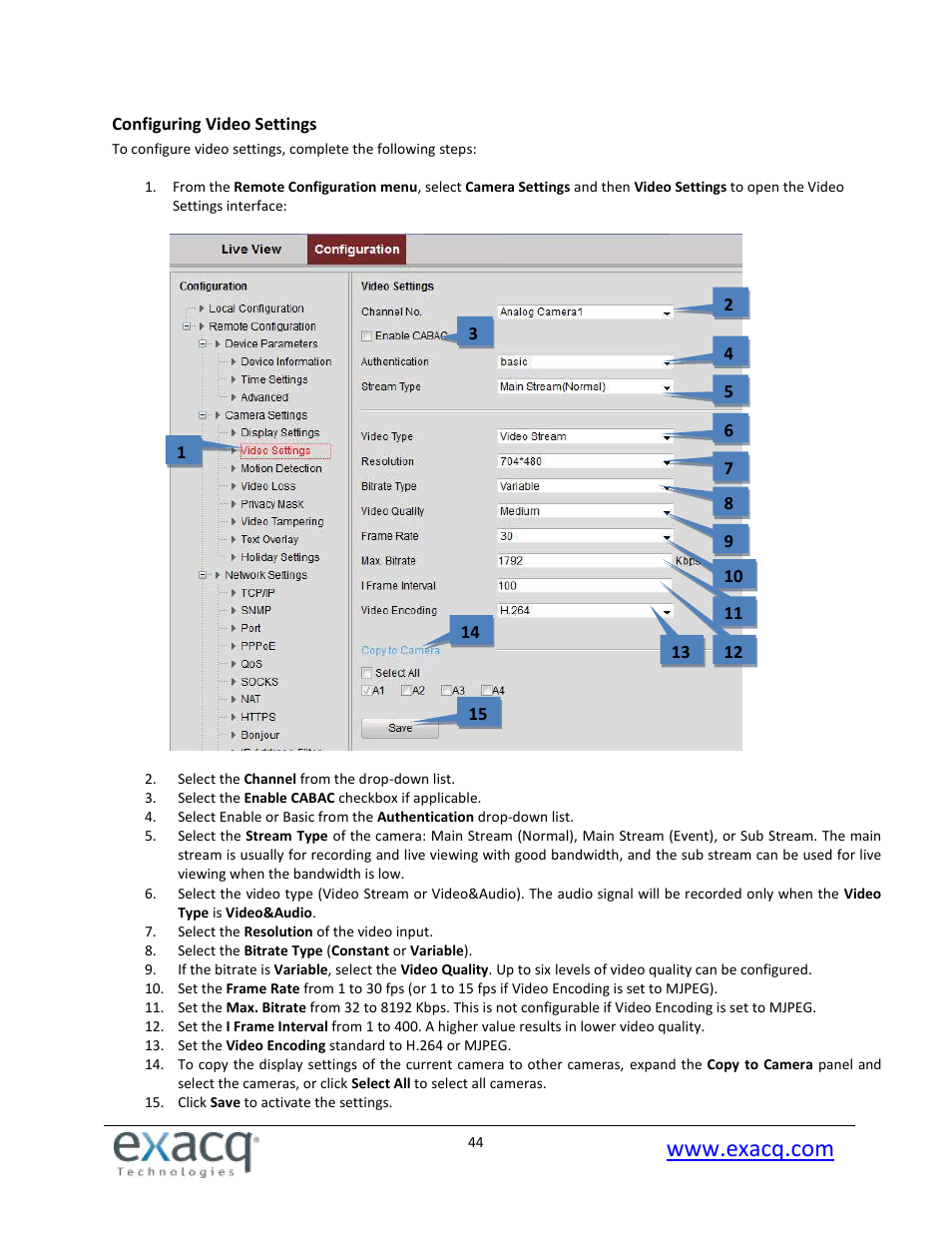 Configuring video settings | Exacq exacqVision E-Series User Manual User Manual | Page 44 / 69