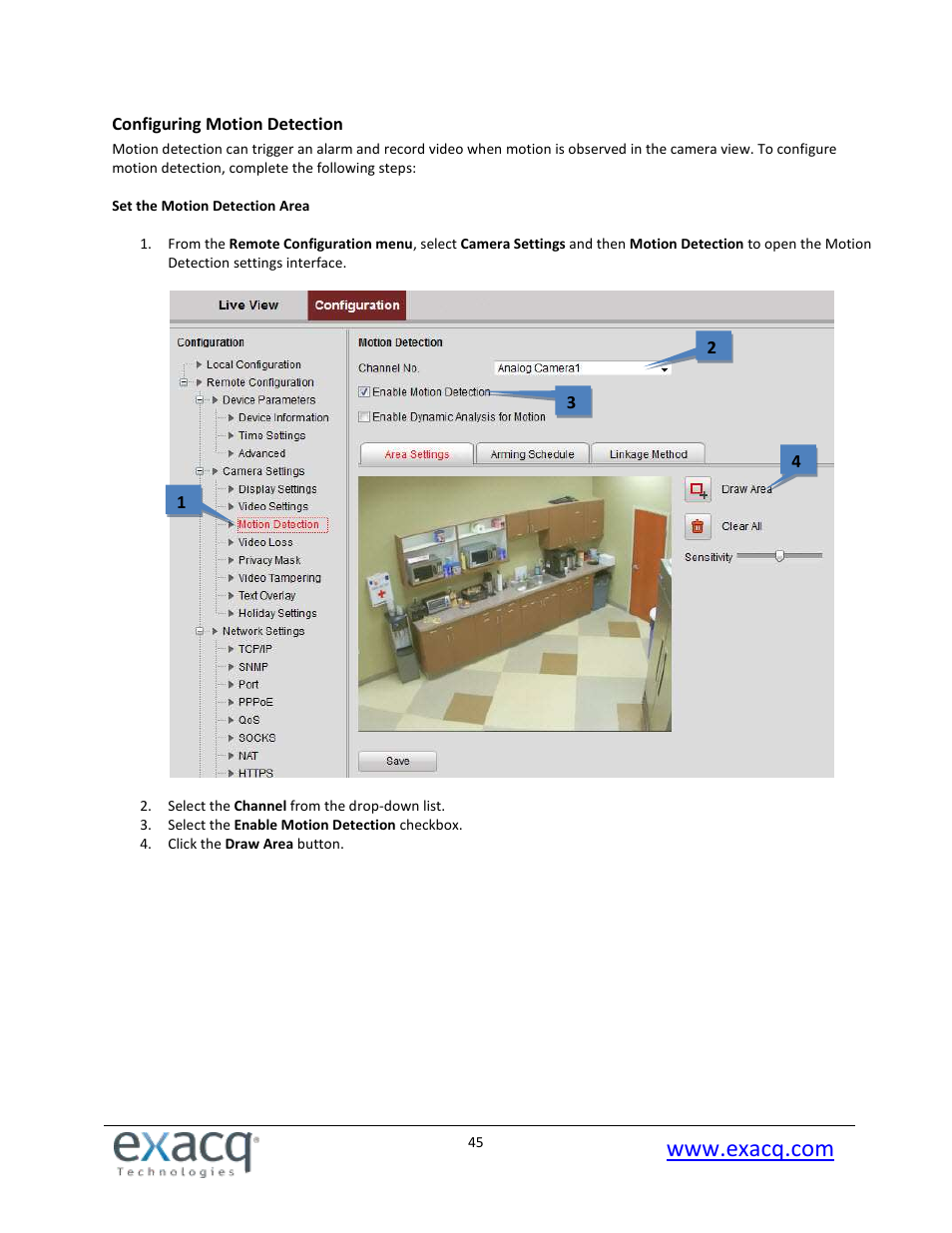 Configuring motion detection | Exacq exacqVision E-Series User Manual User Manual | Page 45 / 69