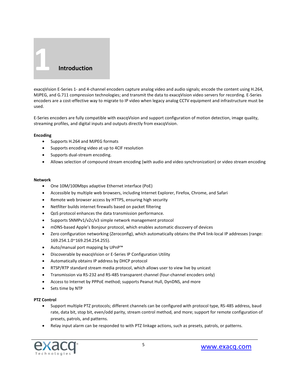 1 introduction, Introduction | Exacq exacqVision E-Series User Manual User Manual | Page 5 / 69