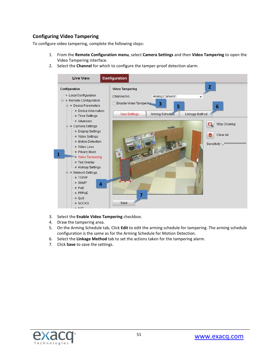 Configuring video tampering | Exacq exacqVision E-Series User Manual User Manual | Page 51 / 69