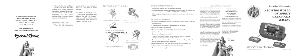 EXCALIBUR 335 Wide World of Sports Racing User Manual | 2 pages