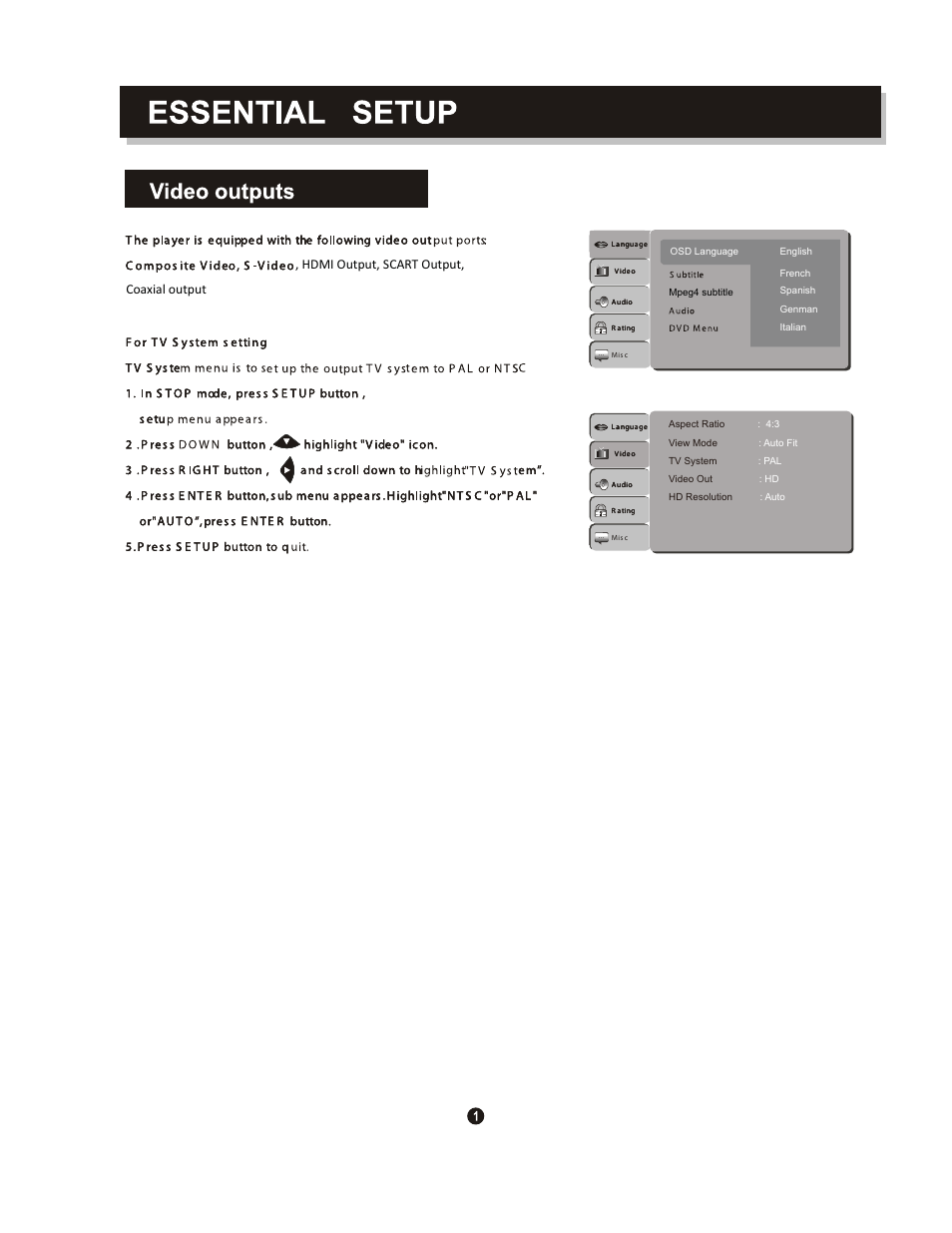 Hdmi output, scart output, coaxial output | Curtis DV1096HDUK User Manual | Page 5 / 29