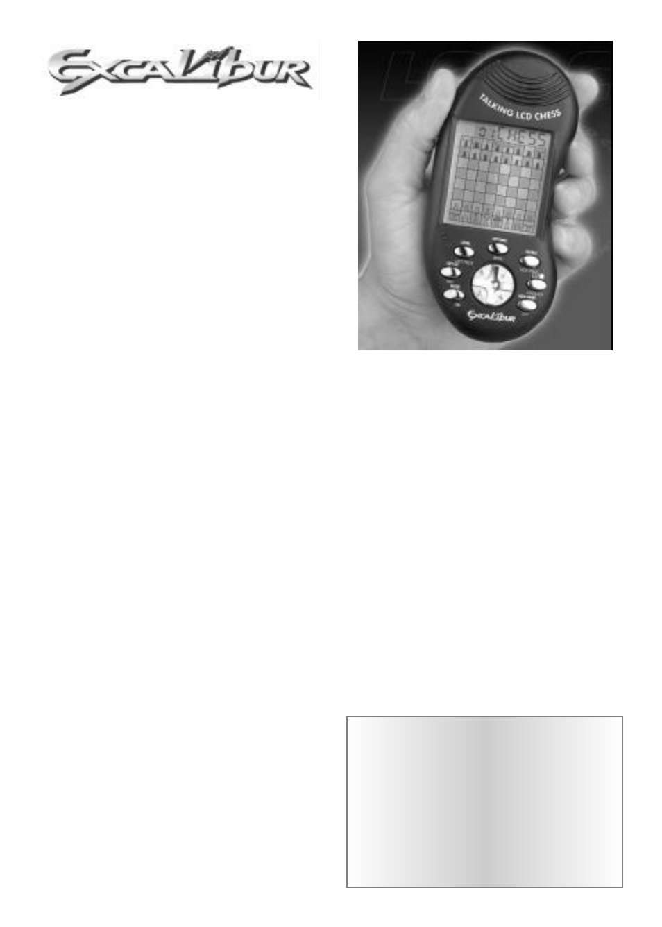 EXCALIBUR 375-V Talking LCD Chess User Manual | 12 pages
