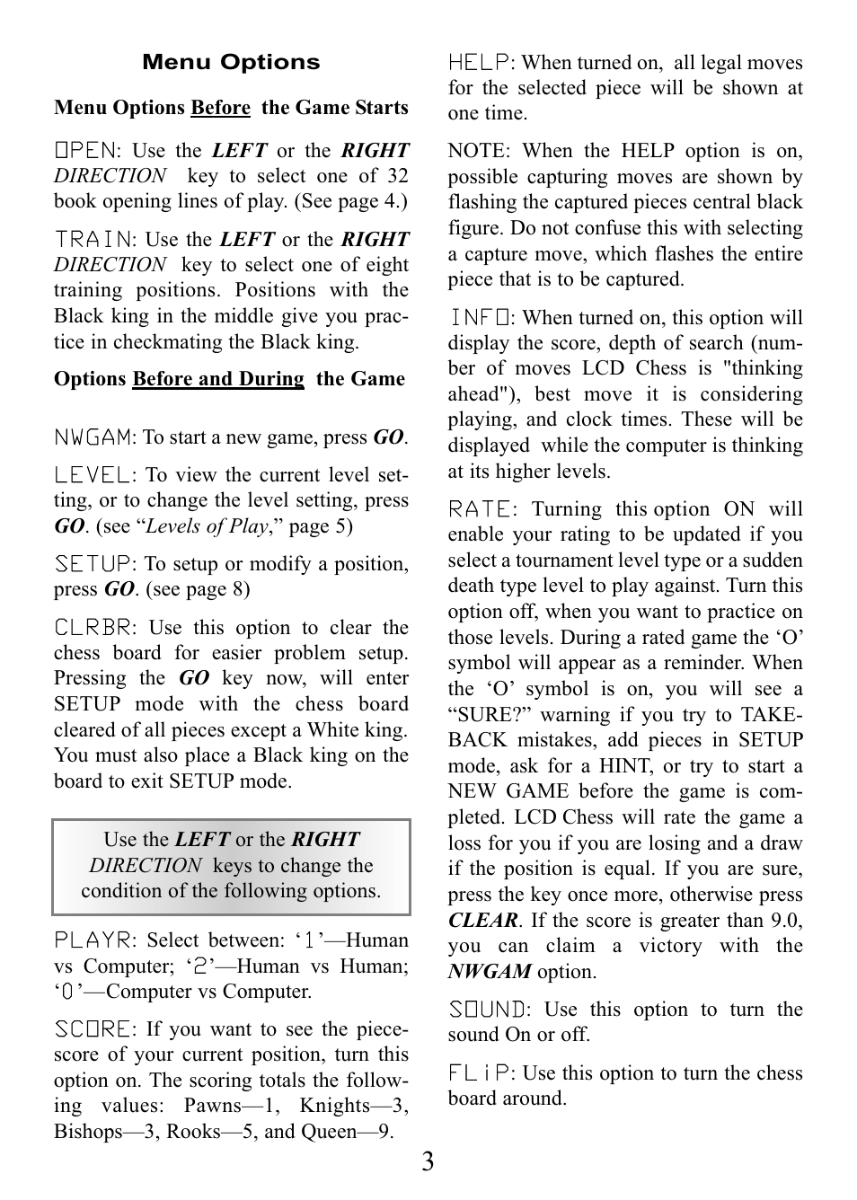 EXCALIBUR 375X LCD Chess Express User Manual | Page 3 / 12