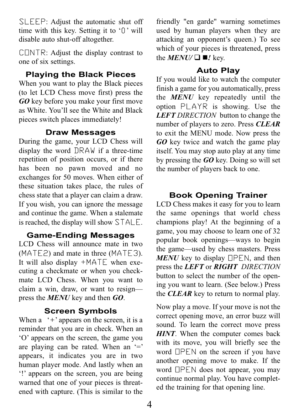 EXCALIBUR 375X LCD Chess Express User Manual | Page 4 / 12