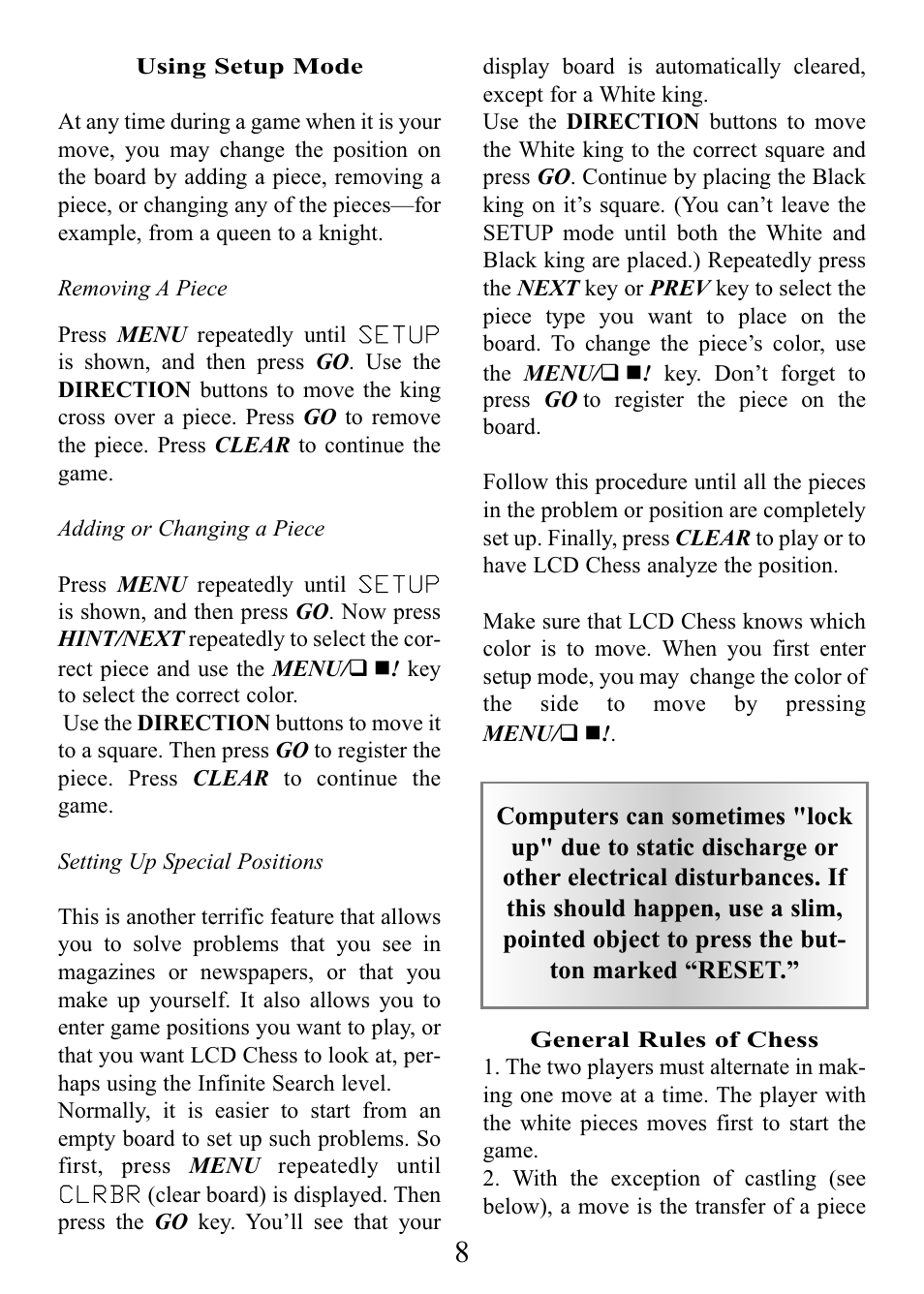 EXCALIBUR 375X LCD Chess Express User Manual | Page 8 / 12