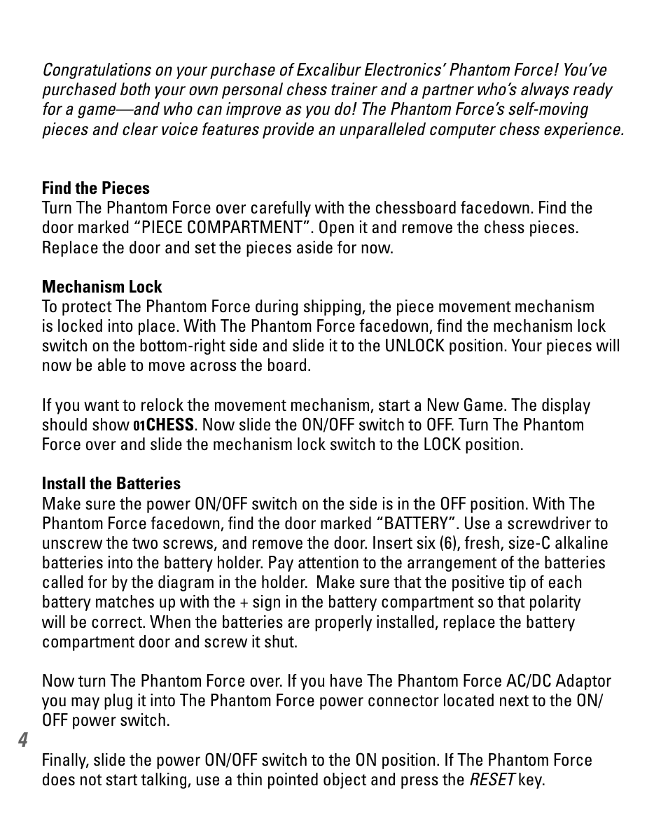 EXCALIBUR 740D Phantom Force Electronic Chess Set User Manual | Page 4 / 24