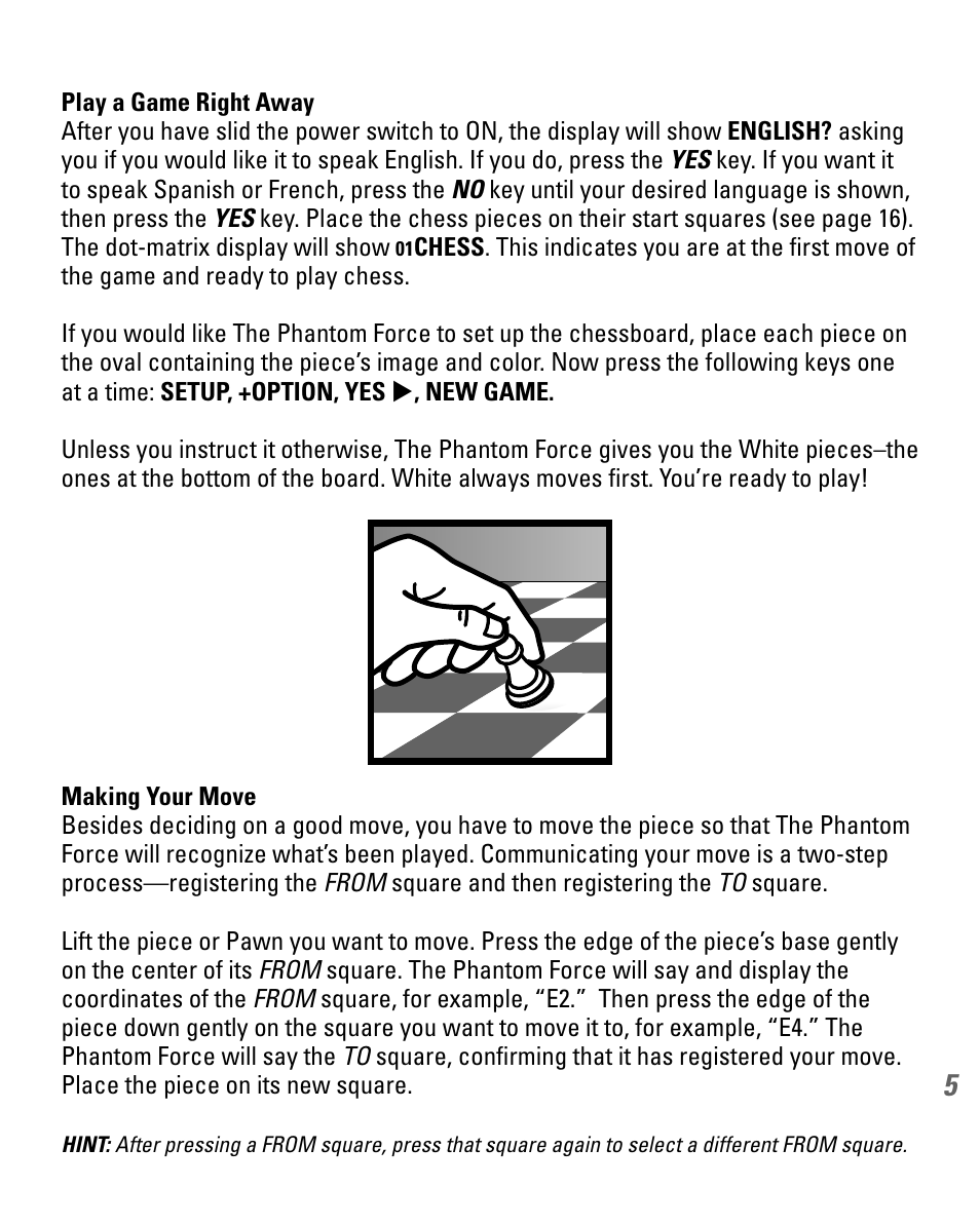 EXCALIBUR 740D Phantom Force Electronic Chess Set User Manual | Page 5 / 24