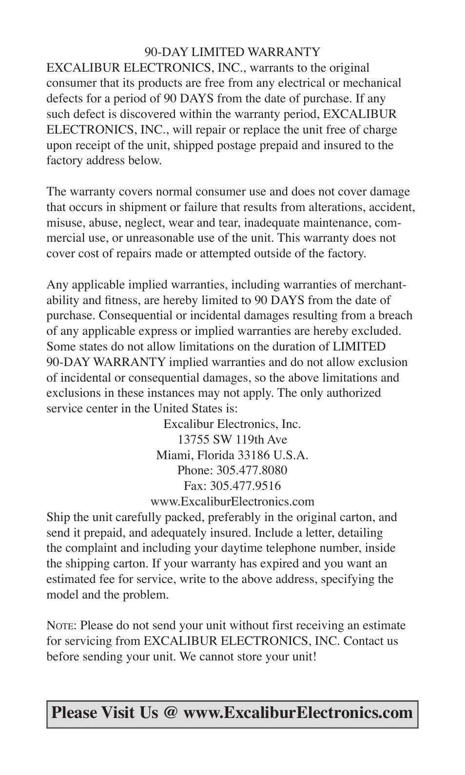 EXCALIBUR 8500 Digital Weather Station User Manual | Page 4 / 4