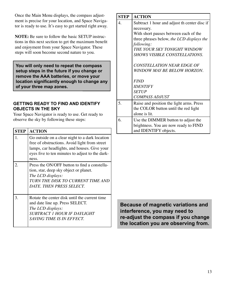 Finding objects in the sky | EXCALIBUR 765 Space Navigator User Manual | Page 13 / 20