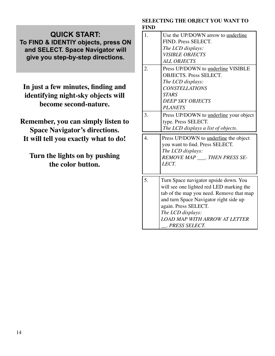 EXCALIBUR 765 Space Navigator User Manual | Page 14 / 20