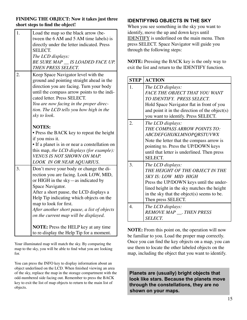 Identifying objects in the sky | EXCALIBUR 765 Space Navigator User Manual | Page 15 / 20