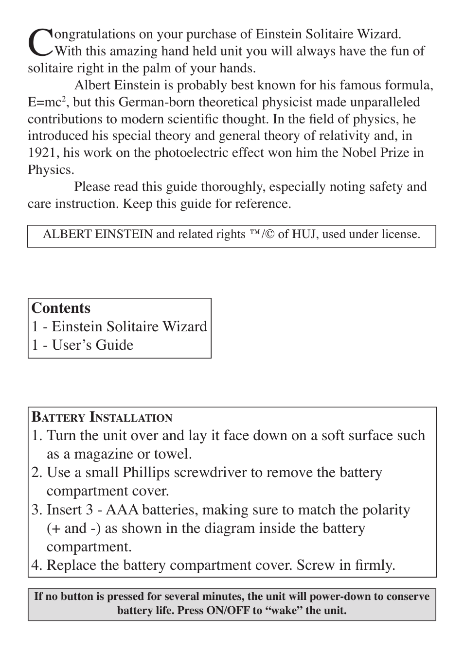 EXCALIBUR E140 Einstein Solitaire Wizard User Manual | Page 2 / 8