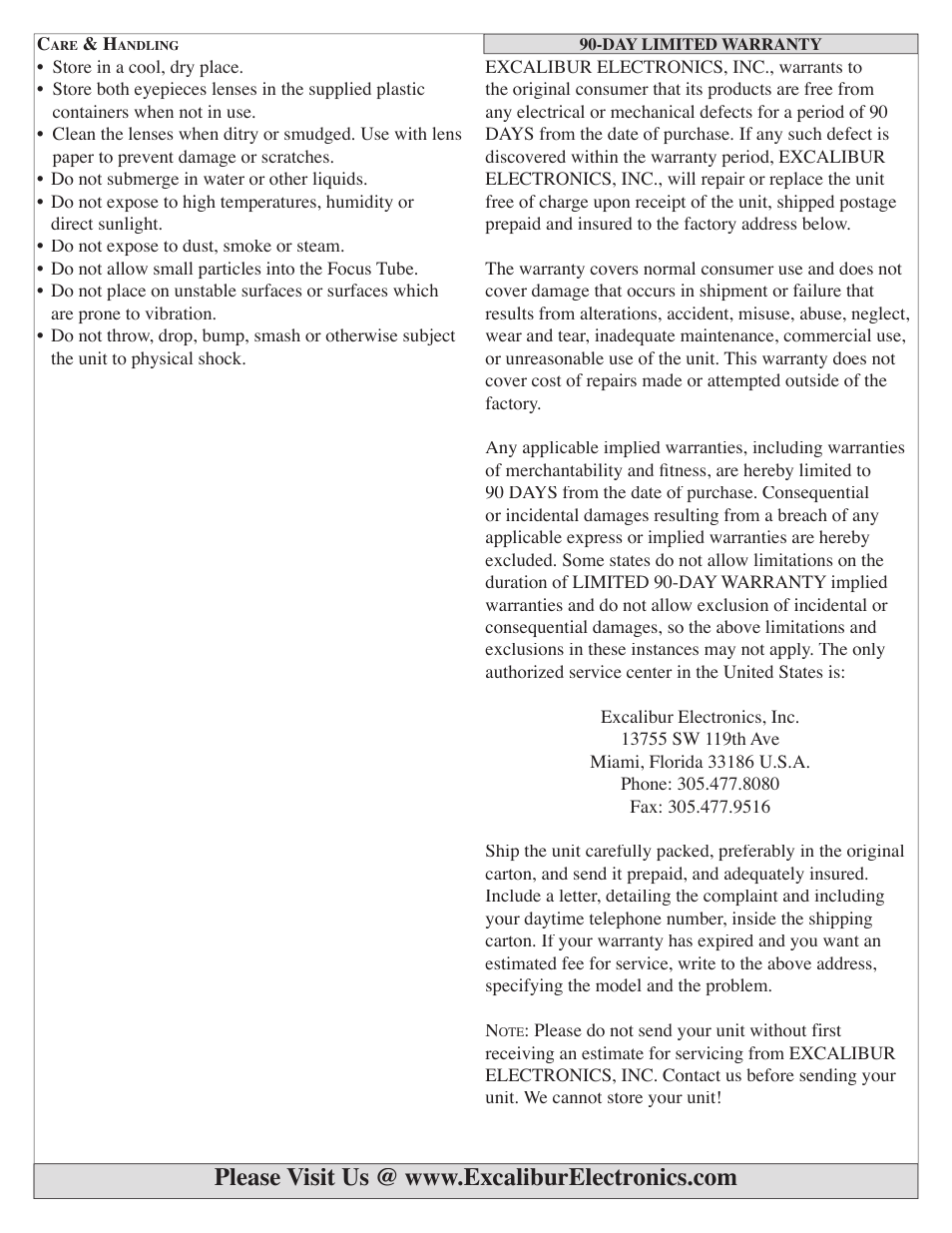 EXCALIBUR ET144 Einstein Telescope Kit User Manual | Page 2 / 2