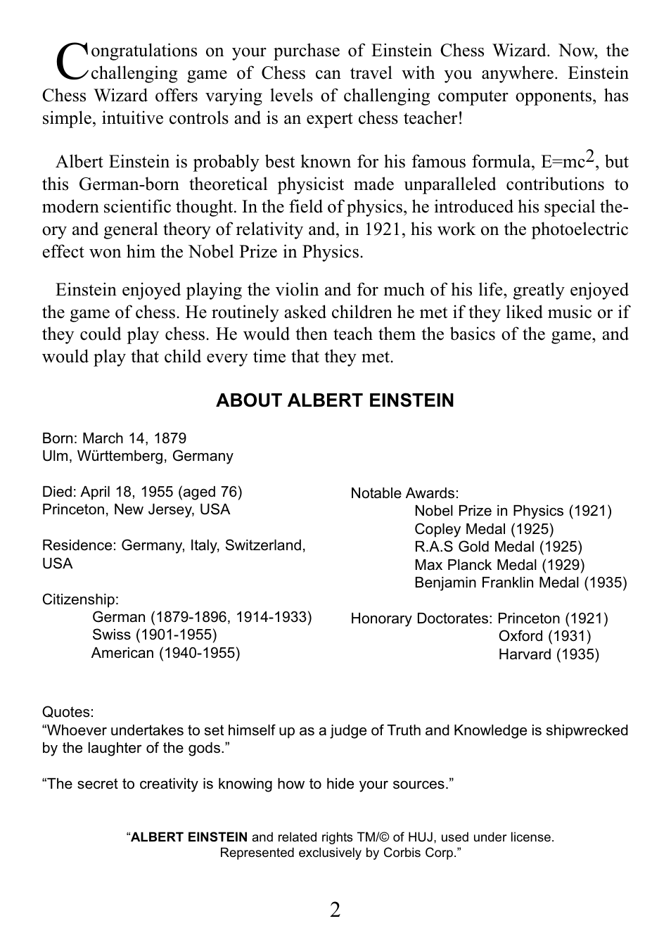 EXCALIBUR E174 Einstein Chess Wizard Tabletop User Manual | Page 2 / 16
