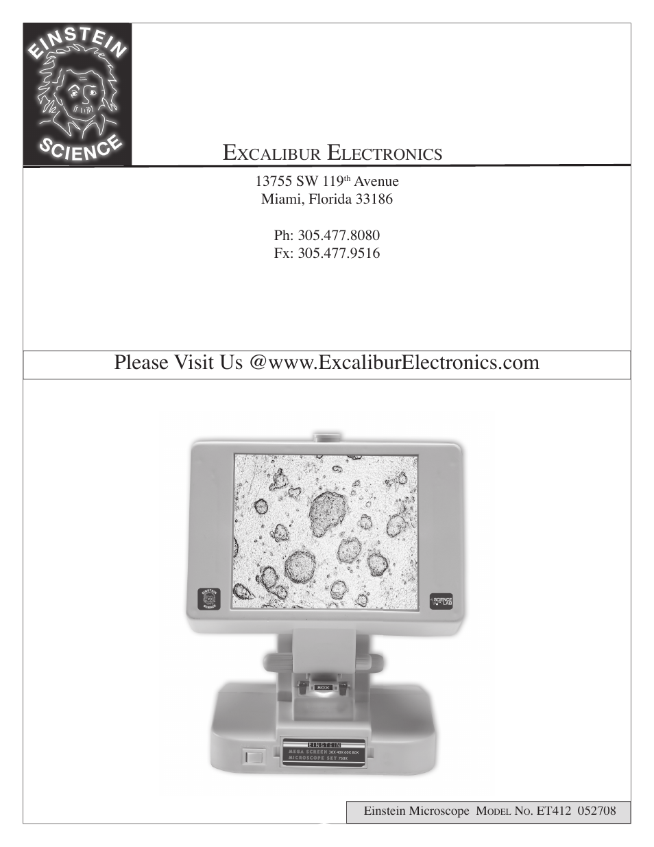 EXCALIBUR ET412 Einstein Mega Screen Microscope User Manual | Page 8 / 8