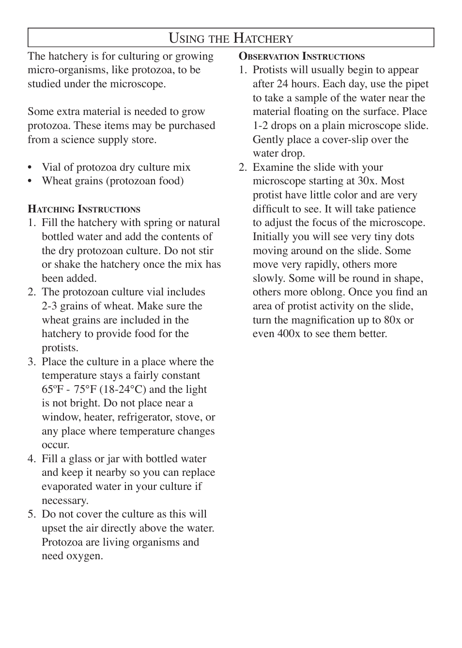 EXCALIBUR ET412 Einstein Mega Screen Microscope Hatchery Instructions User Manual | 1 page